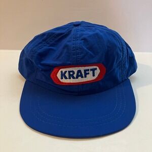 VTG 90s Kraft Food‎ Service blue hat cap red white logo patch snapback
